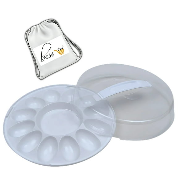 (1) Deviled Egg Carrier with Lid, 10.375x3.5 in. Portable Serving Tray Vegetable Platter Kitchen Home Storage Dinner Cookouts Birthday Halloween Christmas Thanksgiving Party Picnic Food Container