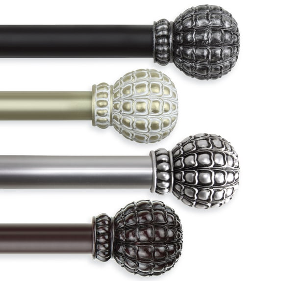 1" Dia Adjustable 170"-240" Curtain Rod with Saina Finials - Mahogany,(100-05-1606)