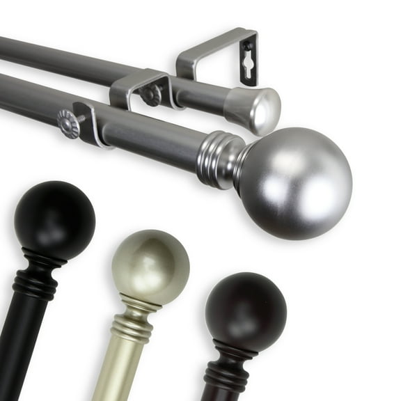 1" Dia Adjustable 28"-48" Double Curtain Rod with Amirah Finials - Black,(100-01-282-D)