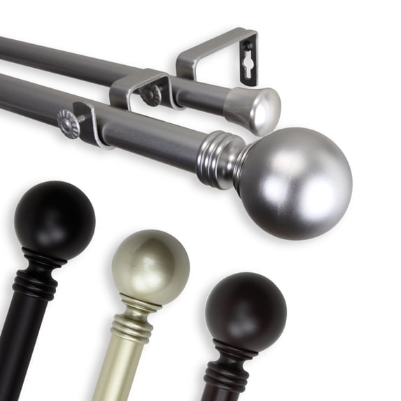 1" Dia Adjustable 28"-48" Double Curtain Rod with Amirah Finials - Mahogany,(100-01-286-D)