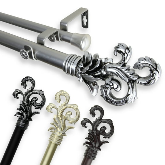 1" Dia Adjustable 28"-48" Double Curtain Rod with Jerrick Finials - Black,(100-06-282-D)