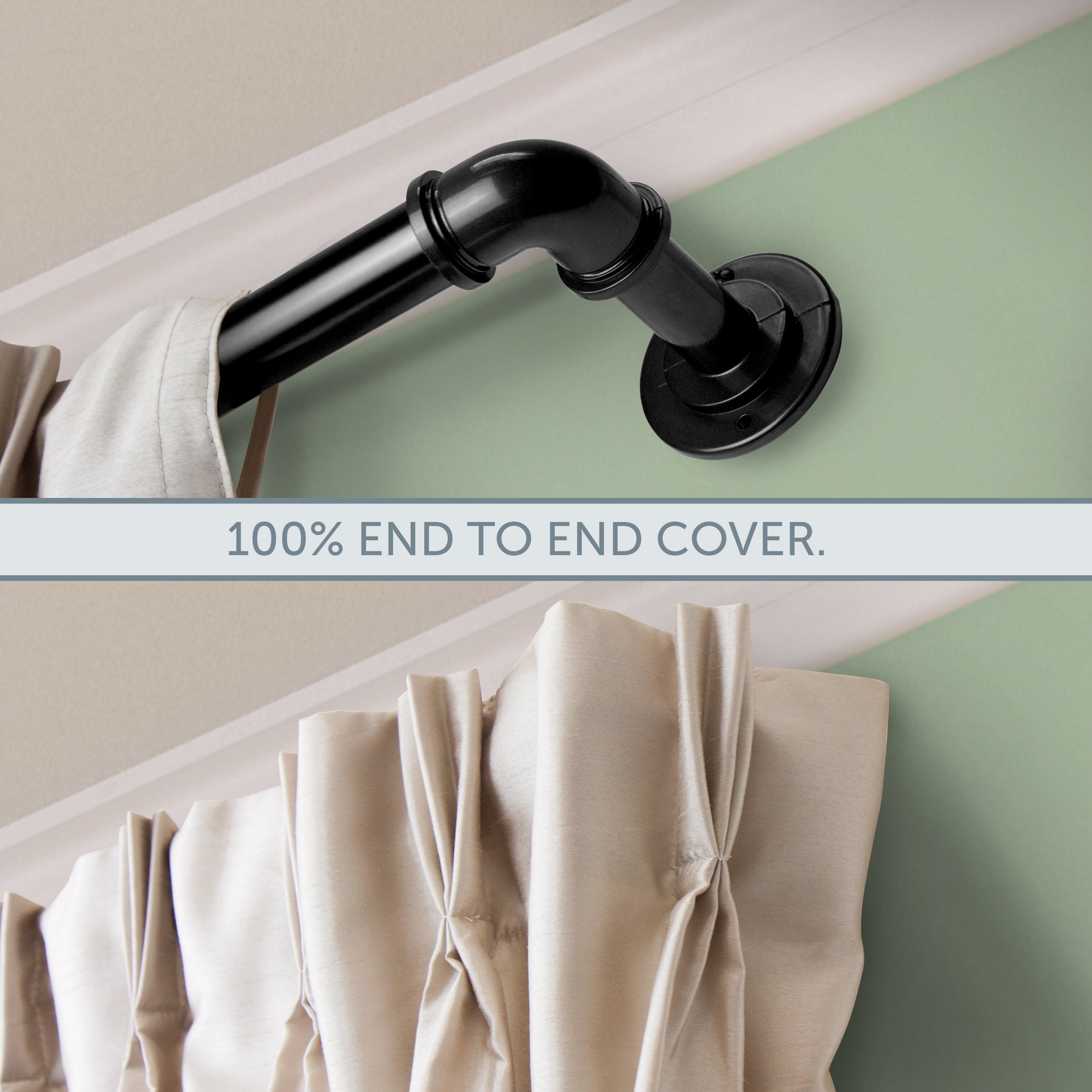 1" Dia Adjustable 28" to 48" Blackout Corner Curtain Rod in Black