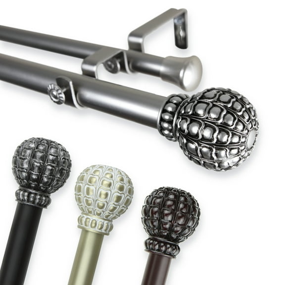 1" Dia Adjustable 66"-120" Double Curtain Rod with Saina Finials - Mahogany,(100-05-666-D)