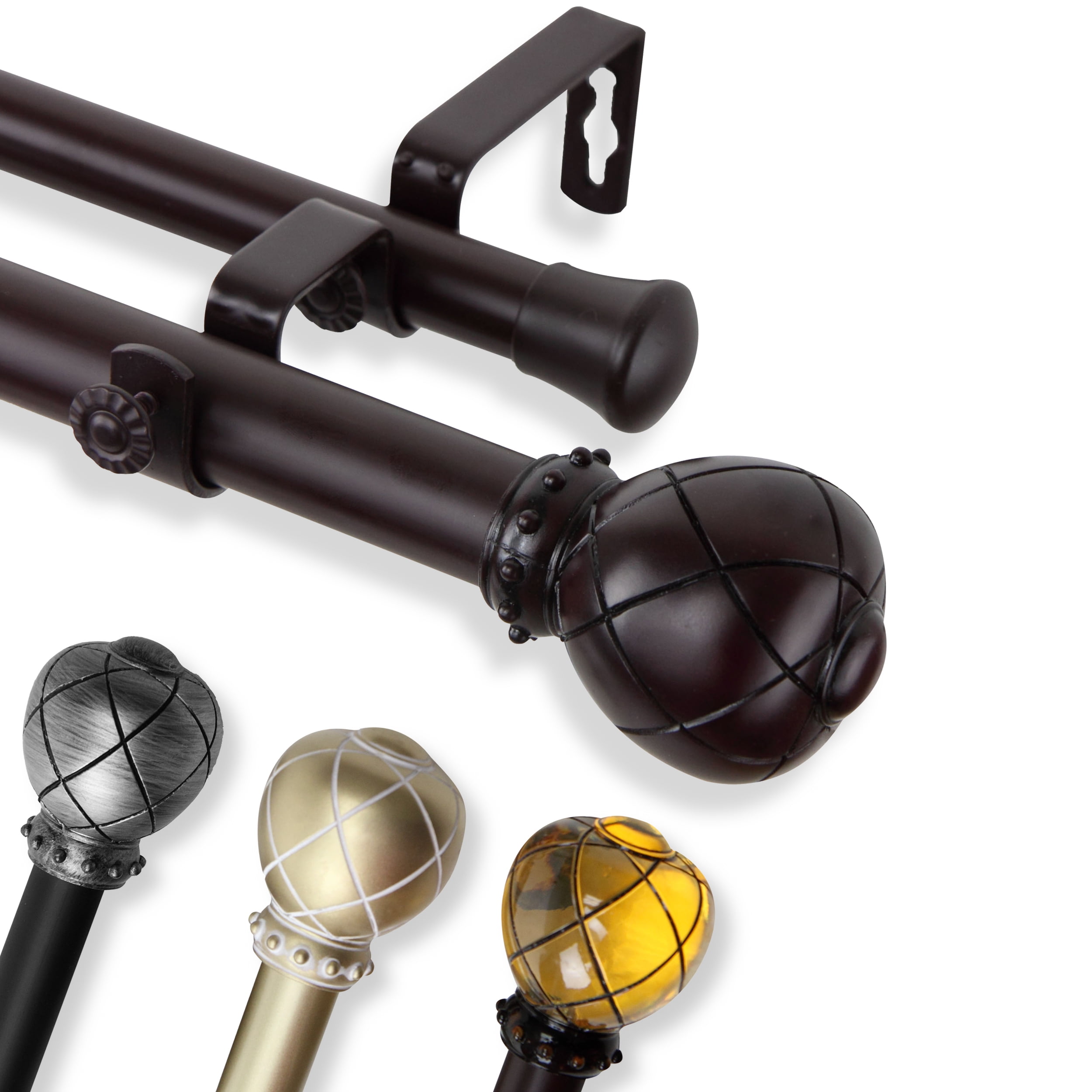 1" Dia Adjustable Anneliese Double Curtain Rod 160-240 inch Black