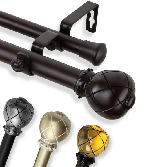 1" Dia Adjustable Anneliese Double Curtain Rod 28-48 inch Black