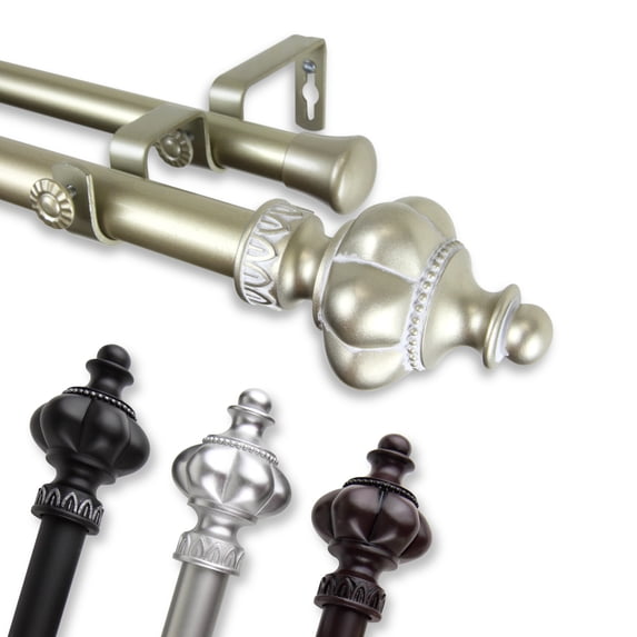 1" Dia Adjustable Erika Double Curtain Rod 120-170 inch Satin Nickel