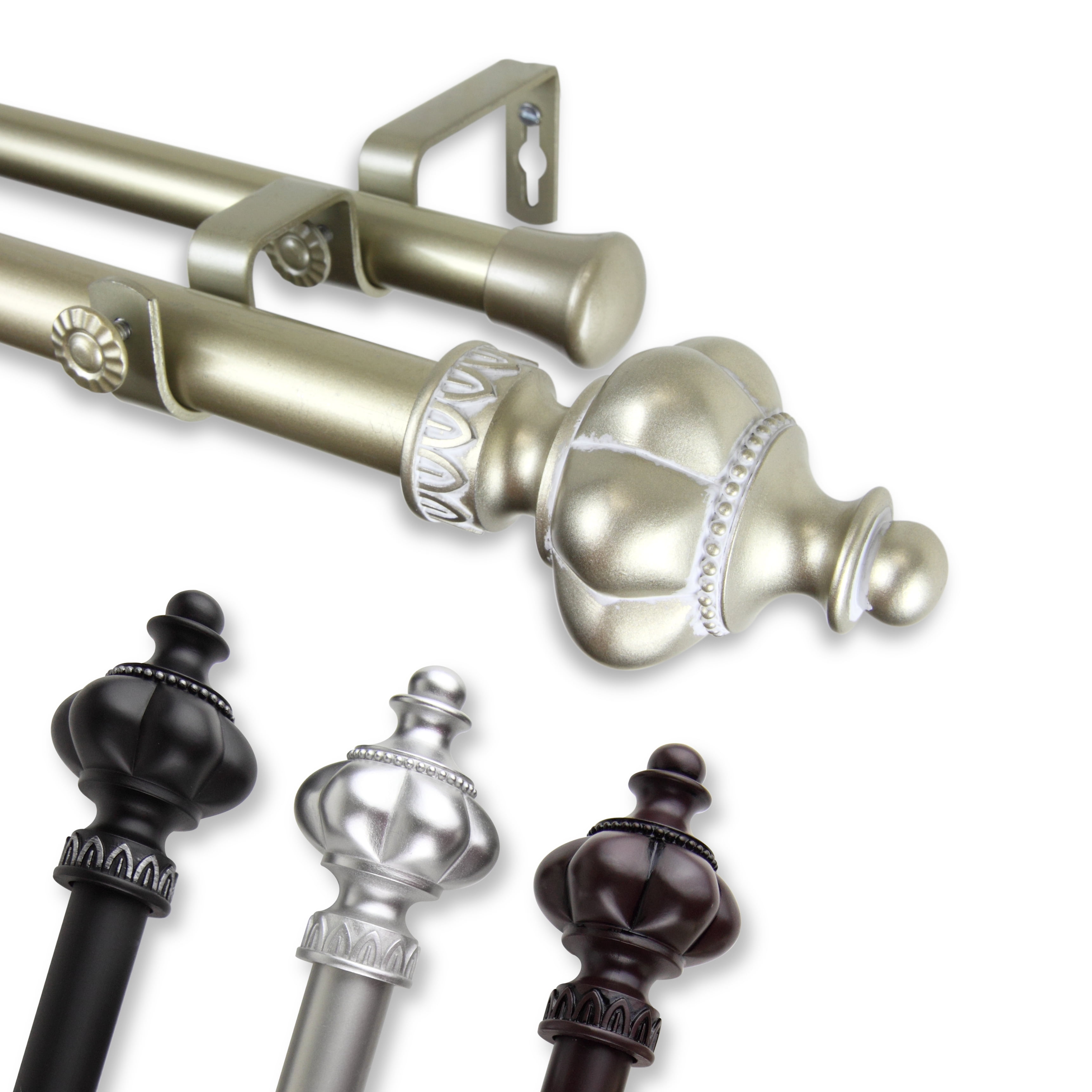 1" Dia Adjustable Erika Double Curtain Rod 160-240 inch Mahogany