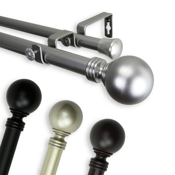 1" Dia Adjustable Giselle Double Curtain Rod 120-170 inch Black