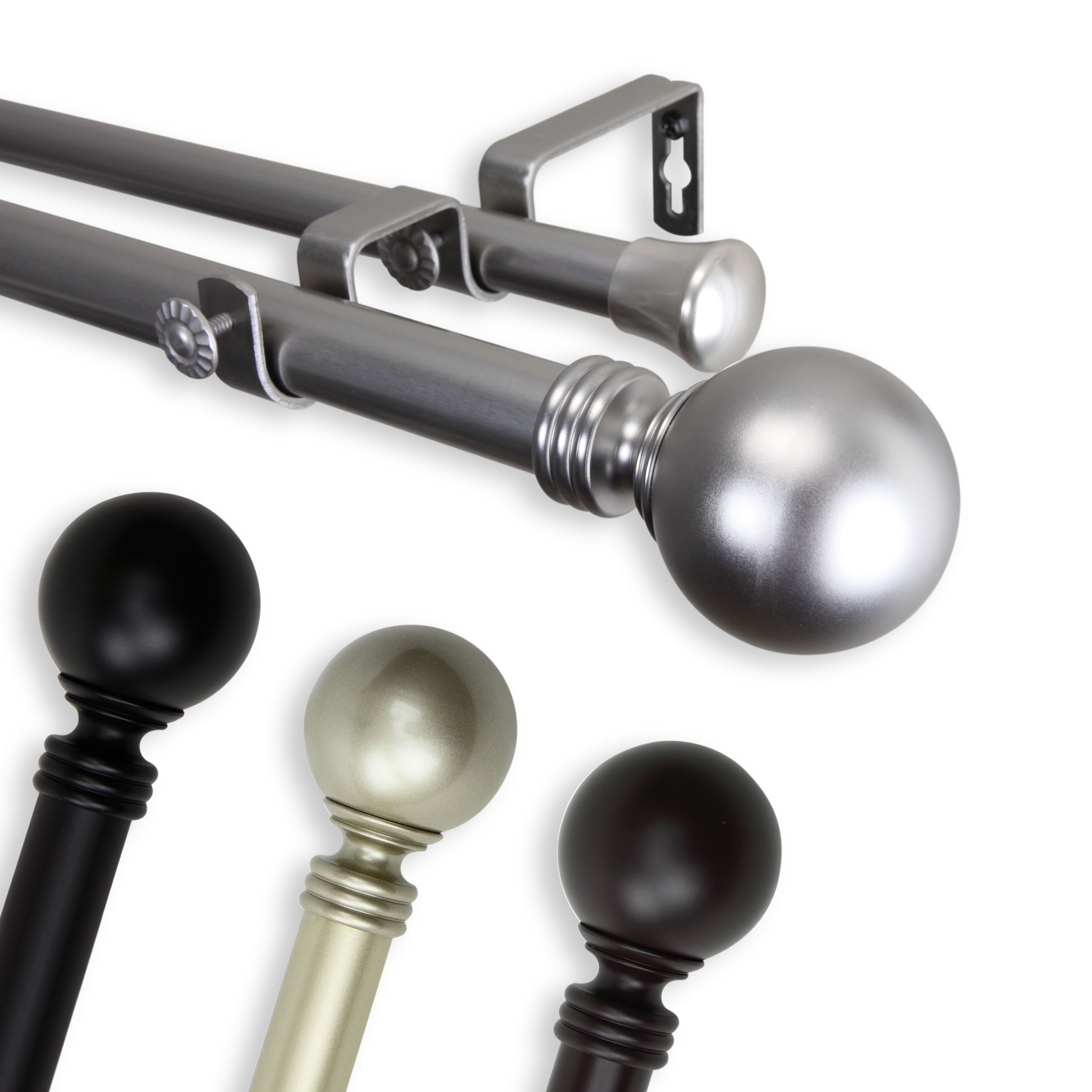 1" Dia Adjustable Giselle Double Curtain Rod 28-48 inch Black