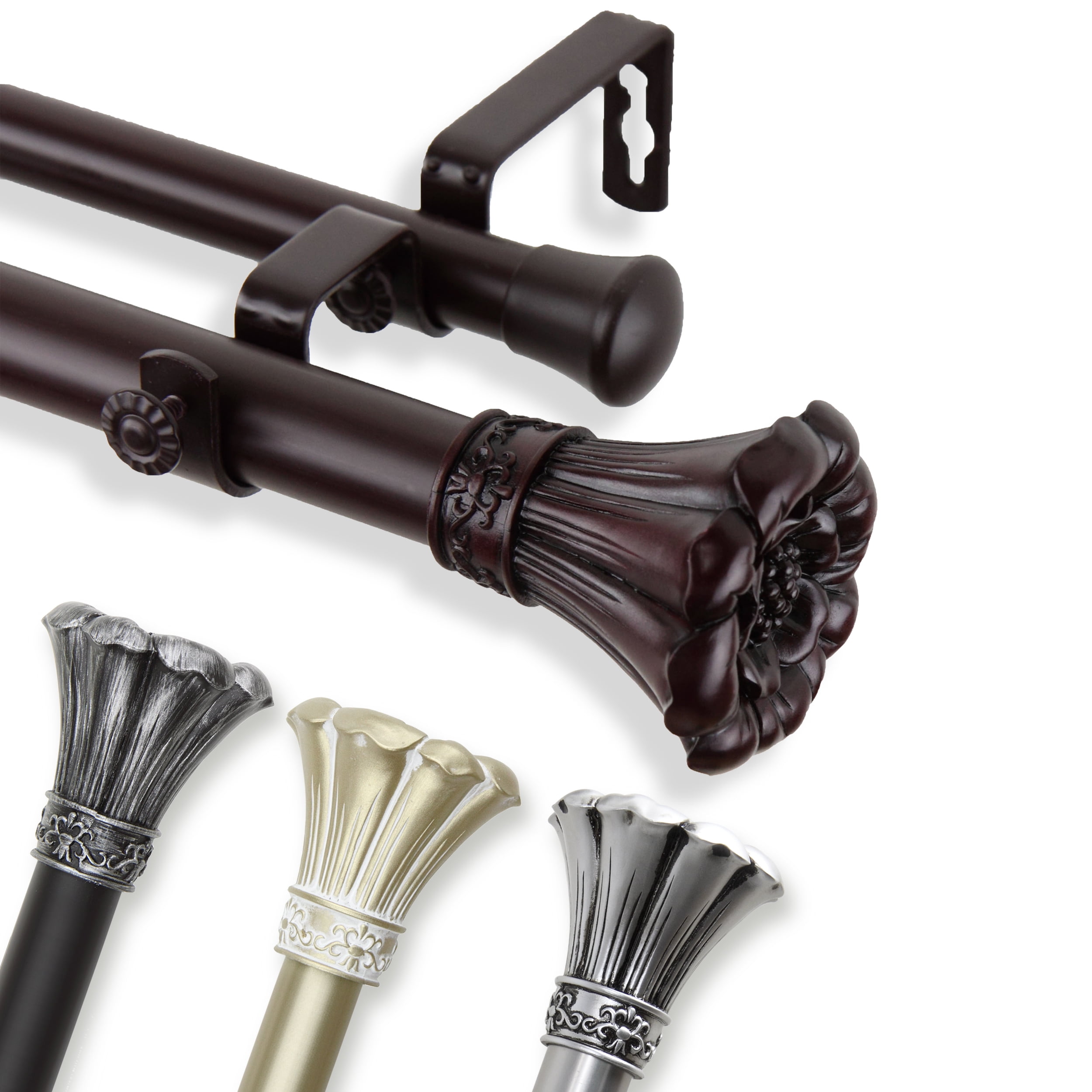 1" Dia Adjustable Rosetta Double Curtain Rod 120-170 inch Black