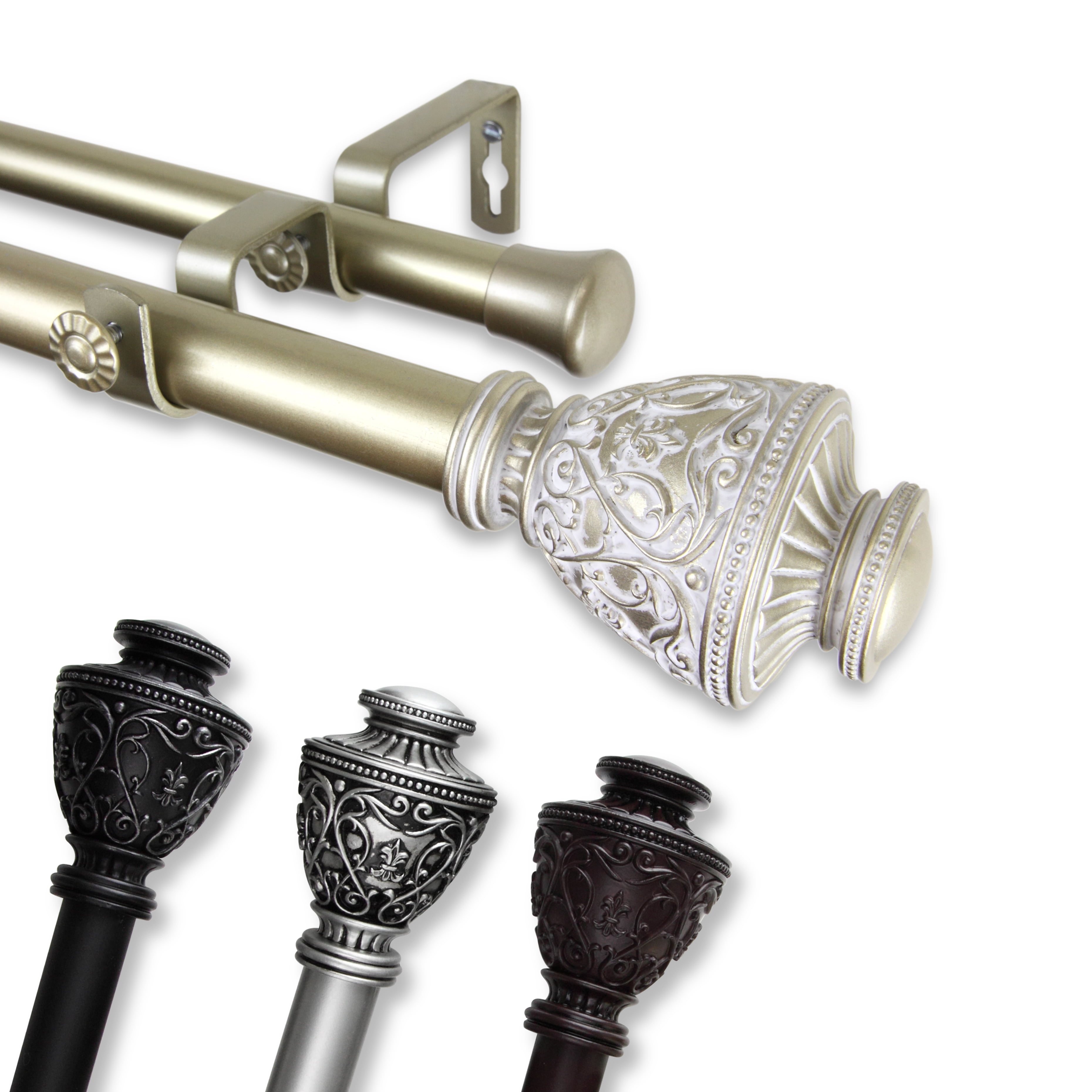 1" Dia Adjustable Savia Double Curtain Rod 160-240 inch Black