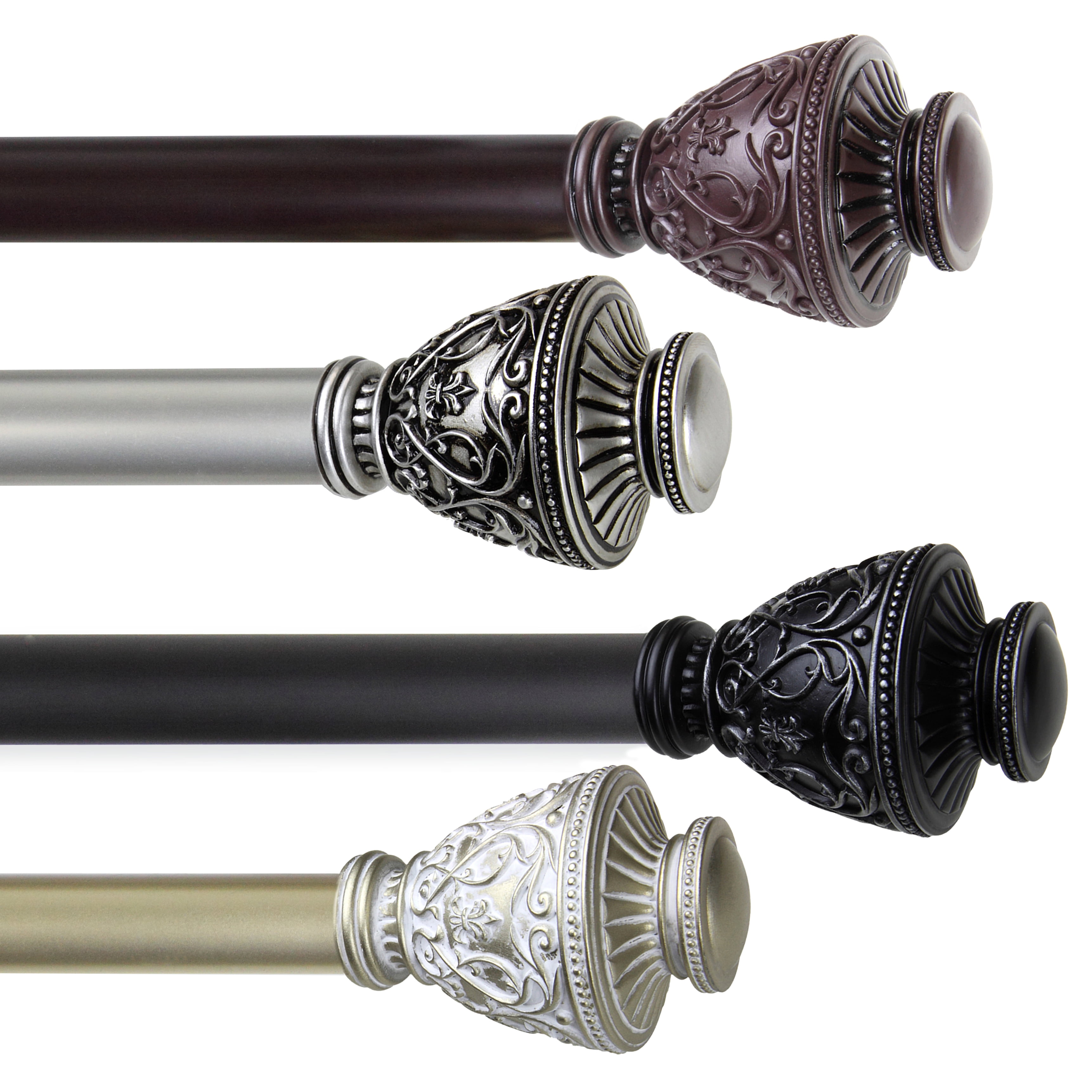 1" Dia Adjustable Savia Double Curtain Rod 28-48 inch Satin Nickel