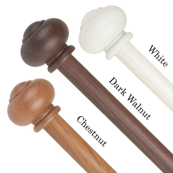 1" Dia Faux Wood Curtain Rod 28-48 inch with Faven Finials - Chestnut