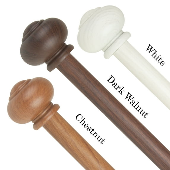 1" Dia Faux Wood Curtain Rod 28-48 inch with Faven Finials - Dark Walnut