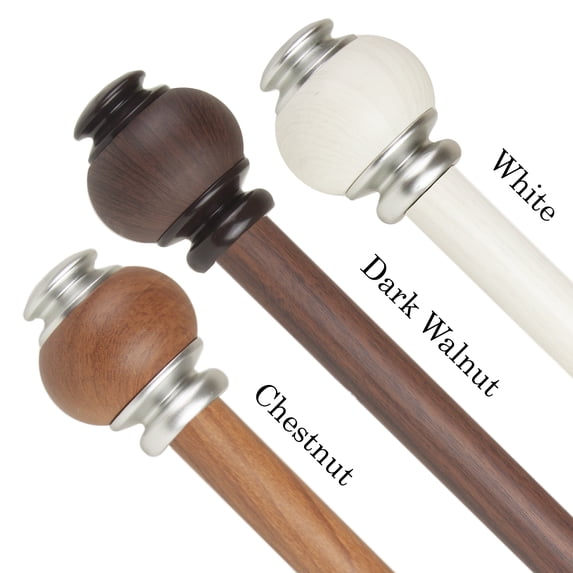 1" Dia Faux Wood Curtain Rod 48-84 inch with Malik Finials - Pearl White