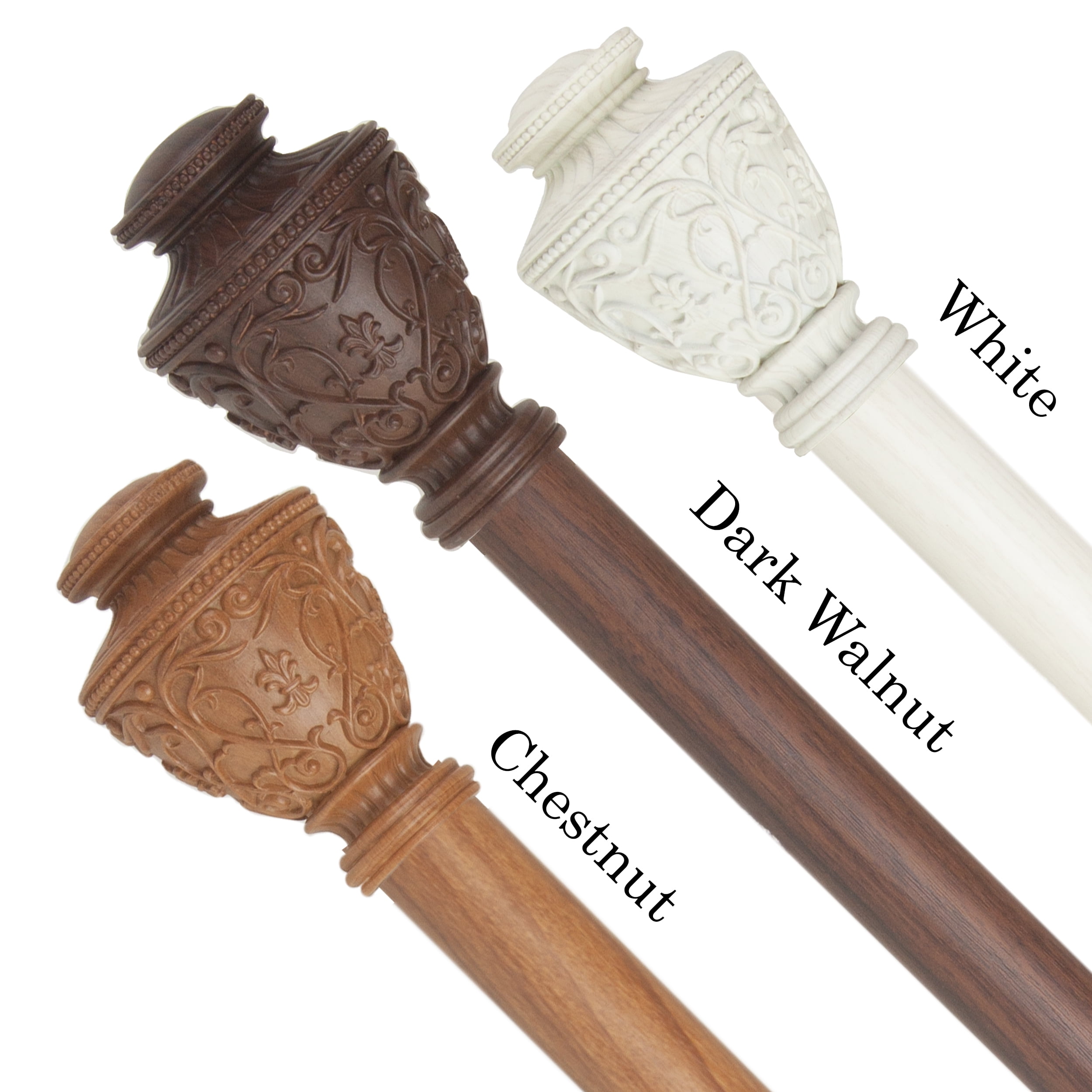 1" Dia Faux Wood Curtain Rod 66-120 inch with Rian Finials - Dark Walnut