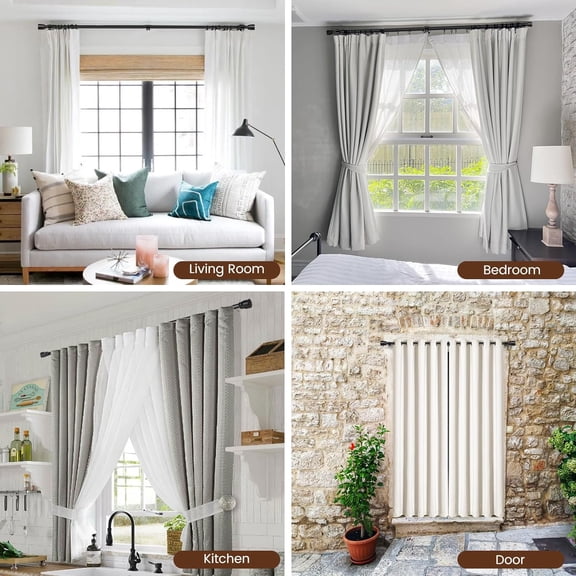 1” Diameter Matte Black Curtain Rod Itself is 30-60 inch 2 Pack, Fit 30 to 56 Windows with Heavy Duty Adjustable Telescopic Rod，Splicing Metal Extra Long Curtain Rod for Windows Sliding Glass Door