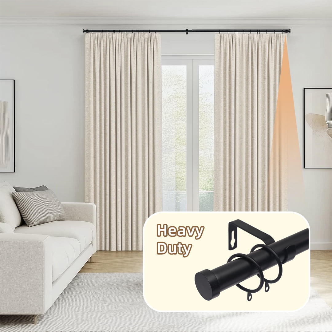 1" Diameter Standard Decorative Window Curtain Rod, Adjustable Curtain Rod for Windows , Acrylic Square Finials ，Black