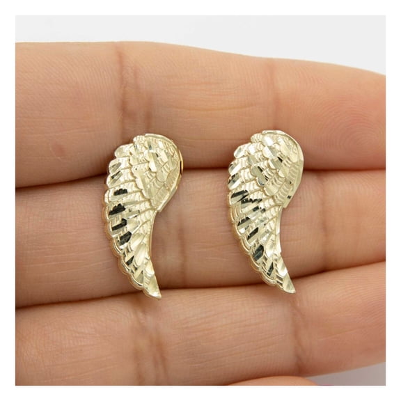 1" Diamond-Cut Angel Wings Womens Adult Stud Earrings 10K Yellow Gold, 1.59 Gr  Goldum NYC