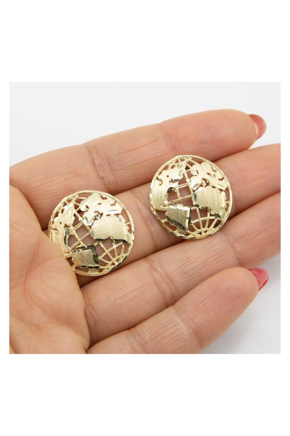 1" Diamond-Cut World Unisex Adult Stud Earrings Solid 10K Yellow Gold, 3.38 Gr Goldum NYC