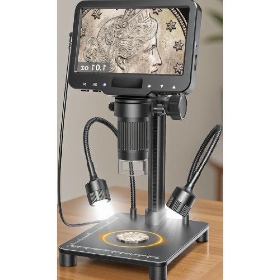 1 Digital Microscope with Weighing Scale, 4.3 Inch IPS Screen, 12MP Camera, 1080P Video, 10 LED Lights, USB PC View, for