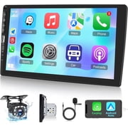 Podofo Single Din Touchscreen Car Radio 9 inch Wired Carplay and Android Auto - Car Stereo with Bluetooth/Mirror Link/SWC/FM+ Backup Camera