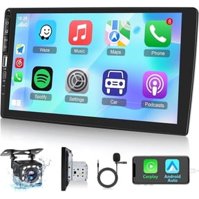 Podofo Single Din Touchscreen Car Radio 9 inch Wired Carplay and Android Auto - Car Stereo with Bluetooth/Mirror Link/SWC/FM+ Backup Camera
