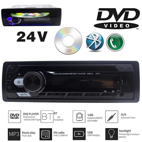 1 Din Car Radio MP3 SD/AUX/USB Wireless Remote Control Bluetooth 24V ...