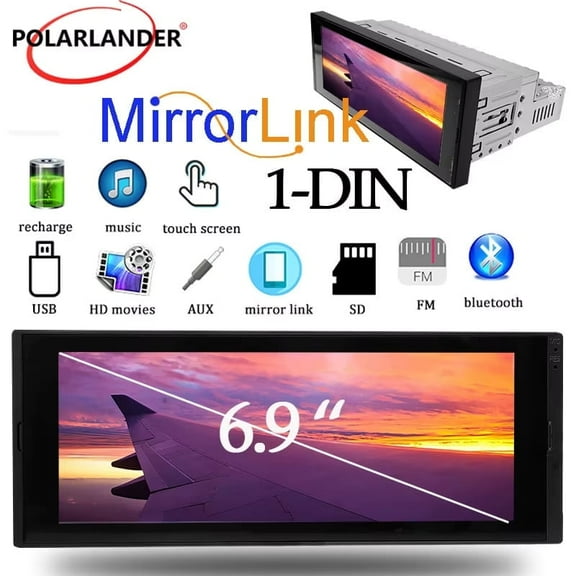 1 Din Car Radio Multimedia MP5 Player GPS WiFi FM IPS Touch Screen Bluetooth 6.9 inch Android Universal