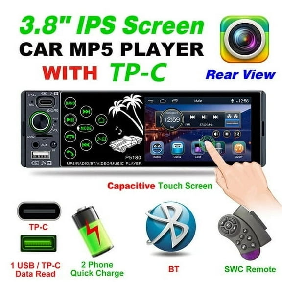 1 Din IPS Touch Screen MP5 Player Bluetooth Hands-Free Car Stereo Input System 3.8 Inch Multimedia Car Audio FM/AUX/USB