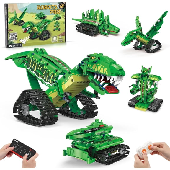 in 1 Dinosaur Toy for 6-12 Years Old Kids Boys, Robot Dino Building Set with APP & 2.4GHz Remote Control Science Programmable Building Block Dinosaur Kit, Birthday Gifts for Age 14+