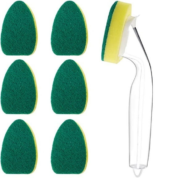 1 Dishwands and 6 Refill Replacement Heads) Non-Scratch Heavy Duty Dish Wand Sponge For Kitchen Sink Cleaning Brush, Non-Scratch + Heavy Duty
