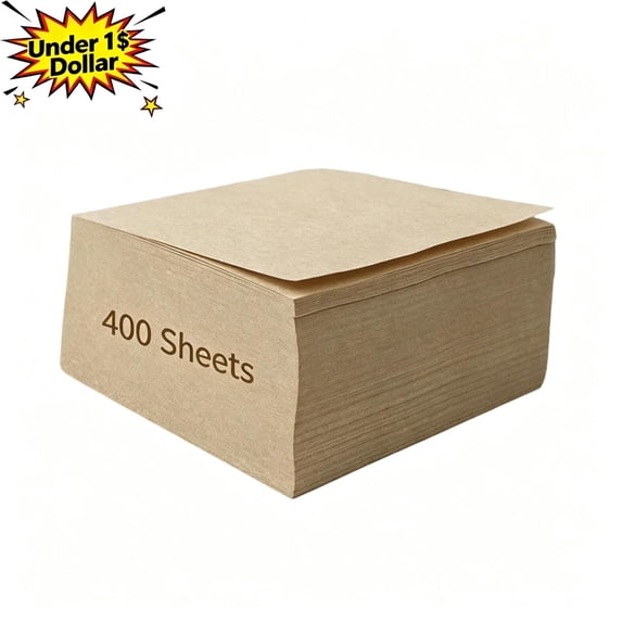 Under 1$ Dollar 400 Sheets Tearable Square Blank Sticky Note Pad, Extra Thick Unlined Draft Paper, Ink‑Proof Writable Memo Notes for Reminders, Meeting Notes, Journaling, Office Classroom Supplies