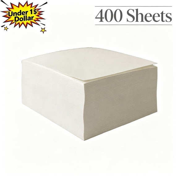 Under 1$ Dollar 400 Sheets Tearable Square Blank Sticky Note Pad, Extra Thick Unlined Draft Paper, Ink‑Proof Writable Memo Notes for Reminders, Meeting Notes, Journaling, Office Classroom Supplies