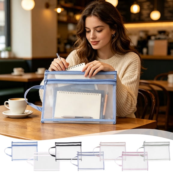 Under 1$ Dollar! 7 Pack Mesh Document Bag, Double Layer Zipper File Pouch with Handle and Metal Clip, Transparent File Bag for Portable Document Organizer, Large Capacity Assignment Folder for Office