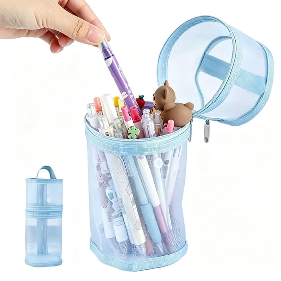 Under 1$ Dollar Clear Mesh Cylindrical Pencil Case, Large‑Capacity Pencil Box, Vertical Round Stationery Organizer, Multi‑Use High‑Value Gauze Pen Pouch for College, Office & Daily Classroom Supplies