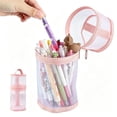 thumbnail image 1 of Under 1$ Dollar Clear Mesh Cylindrical Pencil Case, Large‑Capacity Pencil Box, Vertical Round Stationery Organizer, Multi‑Use High‑Value Gauze Pen Pouch for College, Office & Daily Classroom Supplies, 1 of 7