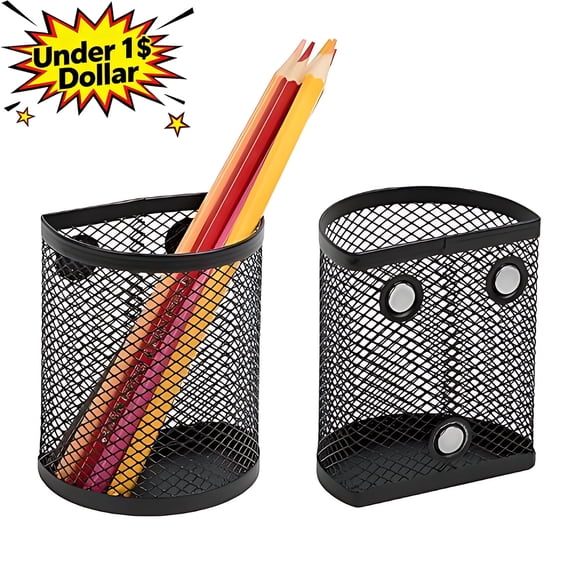 Under 1$ Dollar Magnetic Mesh Pen Holder, Stainless Steel Metal Pencil Storage Organizer, Strong Magnet Wall Mount Pen Caddy for Whiteboard, Fridge, Locker, Home Classroom& Office Desk Organization
