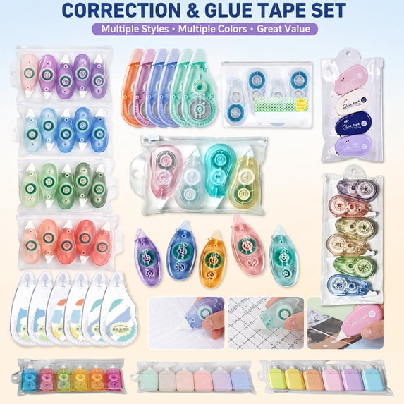 Under 1$ Dollar, Tarmeek Mini Correction Tape Set 6-Pack, Ergonomic Quick-Drying Gradient Colors Eraser Tape for Daily Office Stationery Supplies, Mini Size Correction Tape