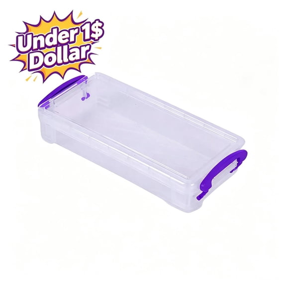 Under 1$ Dollar Thickened Clear Pencil Box with Double Ear Buckle,Pencil case, Portable Art Stationery Tool Case,Sketching Supplies, Classroom Storage Box,Purple