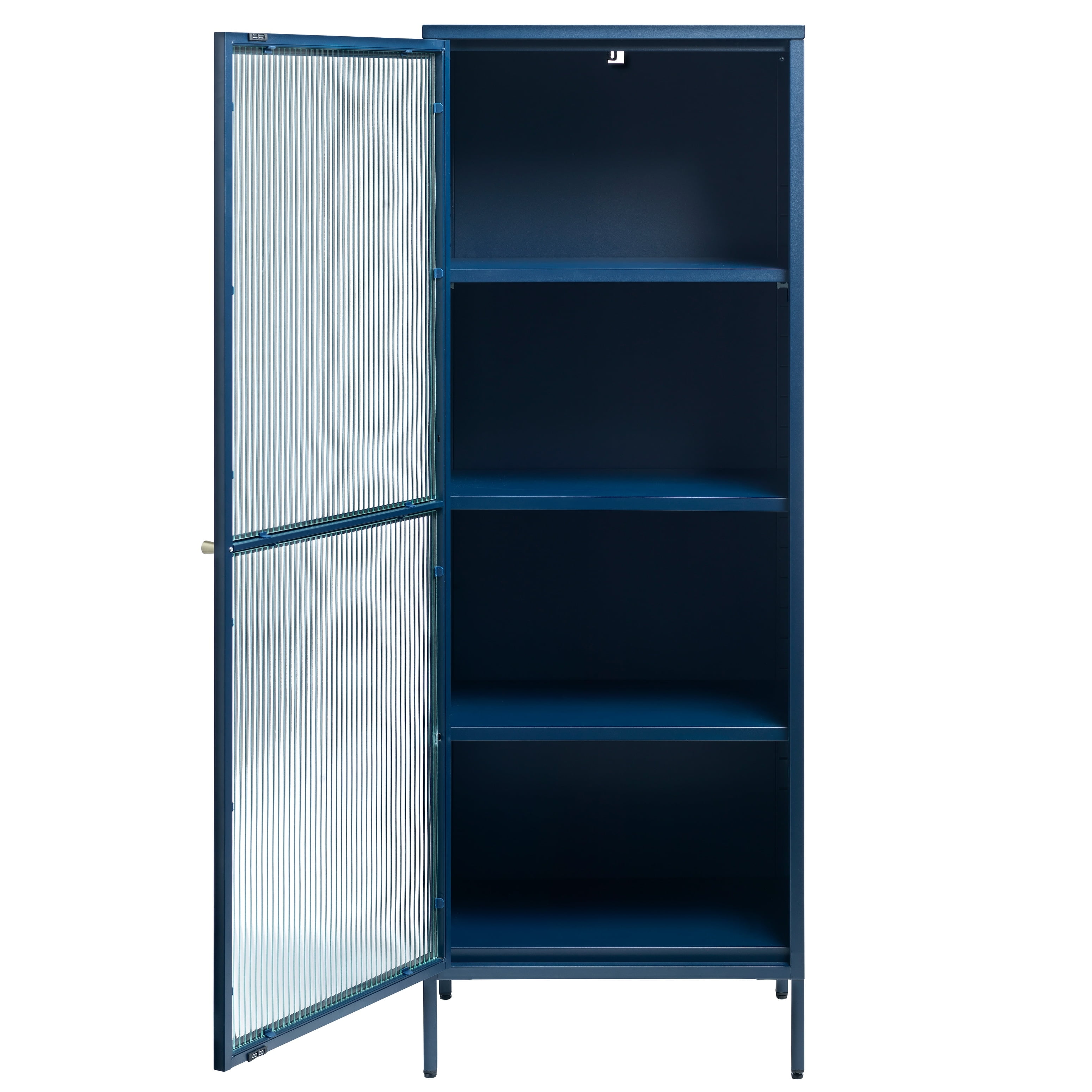Blue Metal and Glass 63" Display Cabinet with Golden Handle