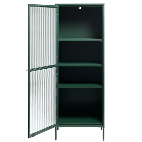 1-Door Glass & Metal Display Cabinet in Green