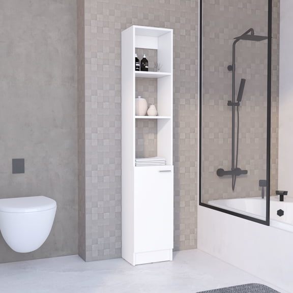 1 Door Linen Cabinet, 6 Shelves, White, Modern Living Room Furniture Cabinet In Door, Extraordinary Storage Solution