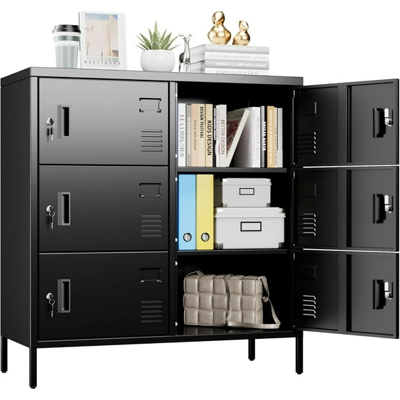 Lockers for Employees with Pegboard and Adjustable Shelves, Lockable Metal Storage Locker with Hooks for Home, School, Office, Bedroom, Gym, Assembly Required