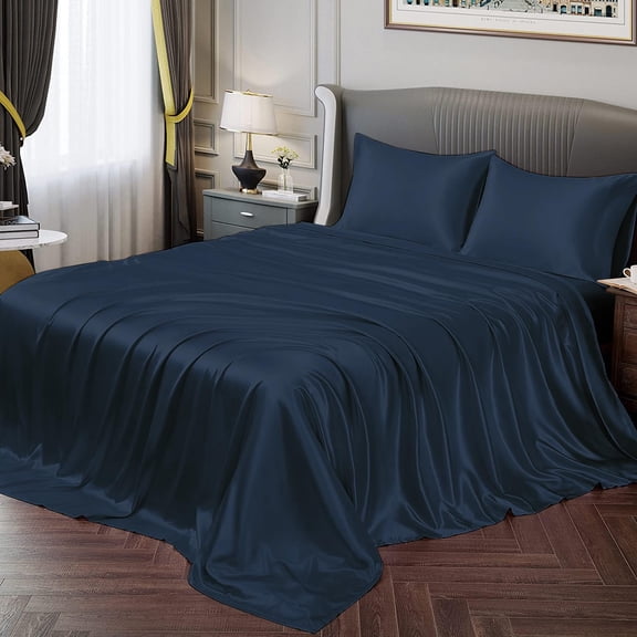 1 Double Bedsheet For Queen Size With 2 Pillow Covers - 90 X 100 Inches, Navy Blue | Perfect For Romantic Night, Excellent Gift For All Celebrations Bedsheet
