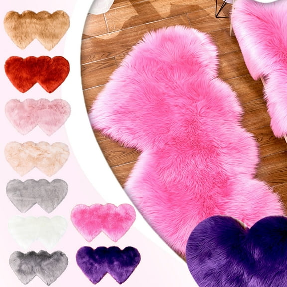 1 Double Heart Rug Wool Imitation Sheepskin Rugs Faux Non Slip Bedroom Shaggy Carpet Mats Carpet