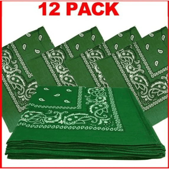 1 Dozen 12 Classic Paisley Print Bandana Scarfs 100 COTTON size 22 x 22 Green