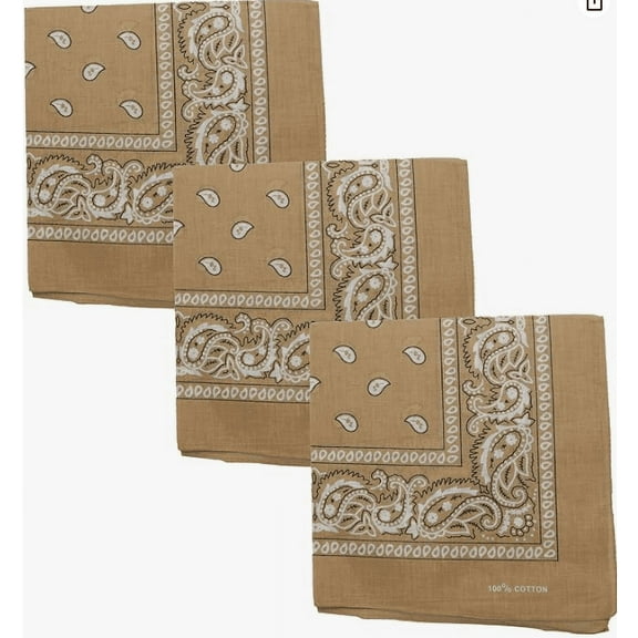 1 Dozen (12 ) Classic Paisley Print Bandana Scarfs 100% COTTON size 22 x 22 (Khaki)