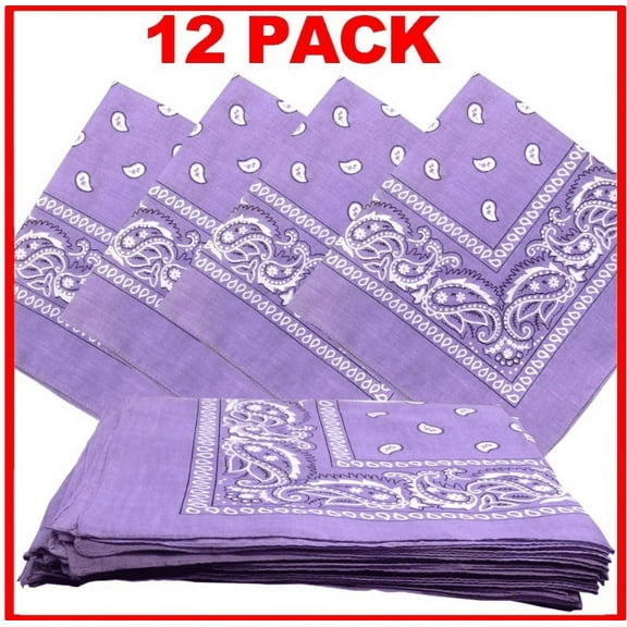 1 Dozen (12 ) Classic Paisley Print Bandana Scarfs 100% COTTON size 22 x 22 (Lavender)