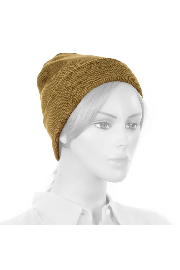 1 Dozen KHAKI BROWN Beanies lot of 12 plain blank long fold up beanie Hats